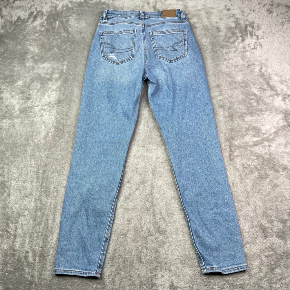 American Eagle Mom Jeans Womens 00 Light Wash Stretch Distressed High Rise - Picture 2 of 16